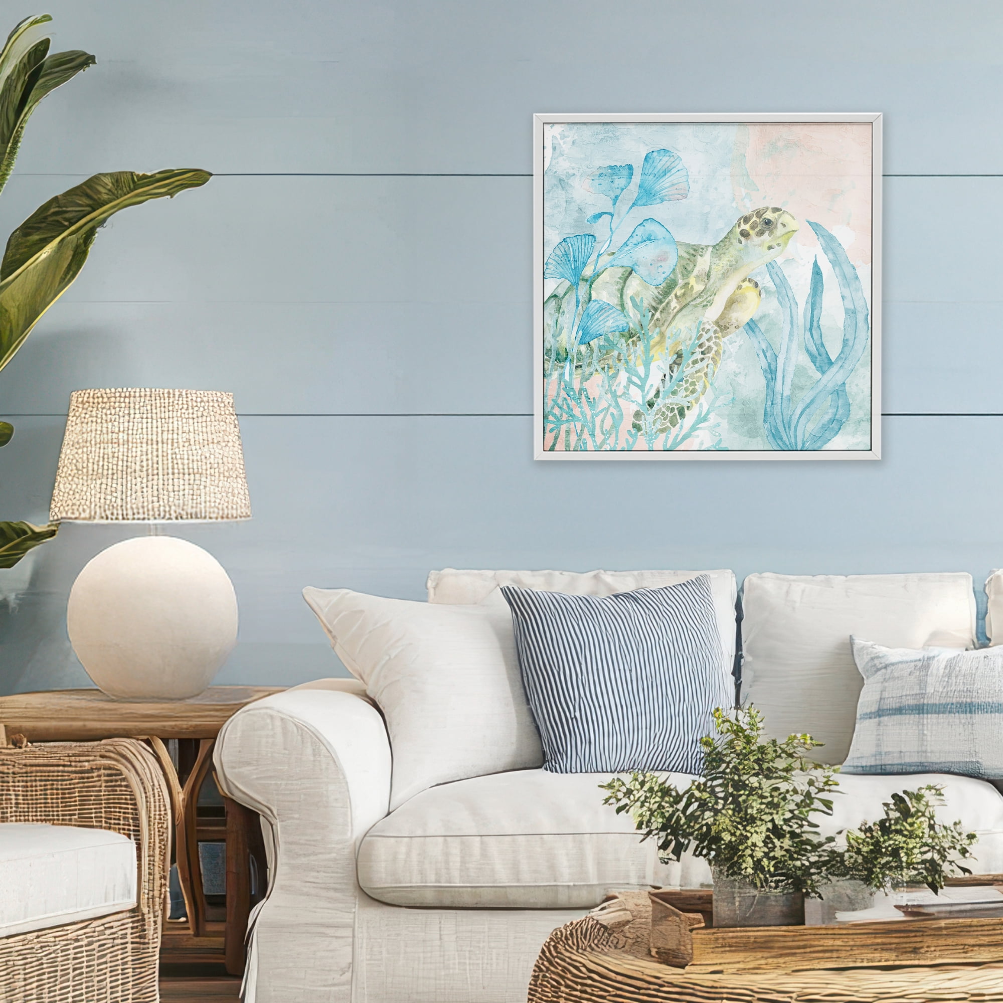 Stupell Industries Sea Swim Turtle White Framed Giclee Art, design by Kim Allen