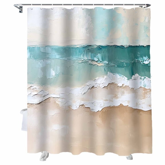 Shower Curtains Beach Bath Curtain Green Ocean Waves Waterproof Bathroom Shower Curtain Set with Hooks Decoration 36 x 72 Inches