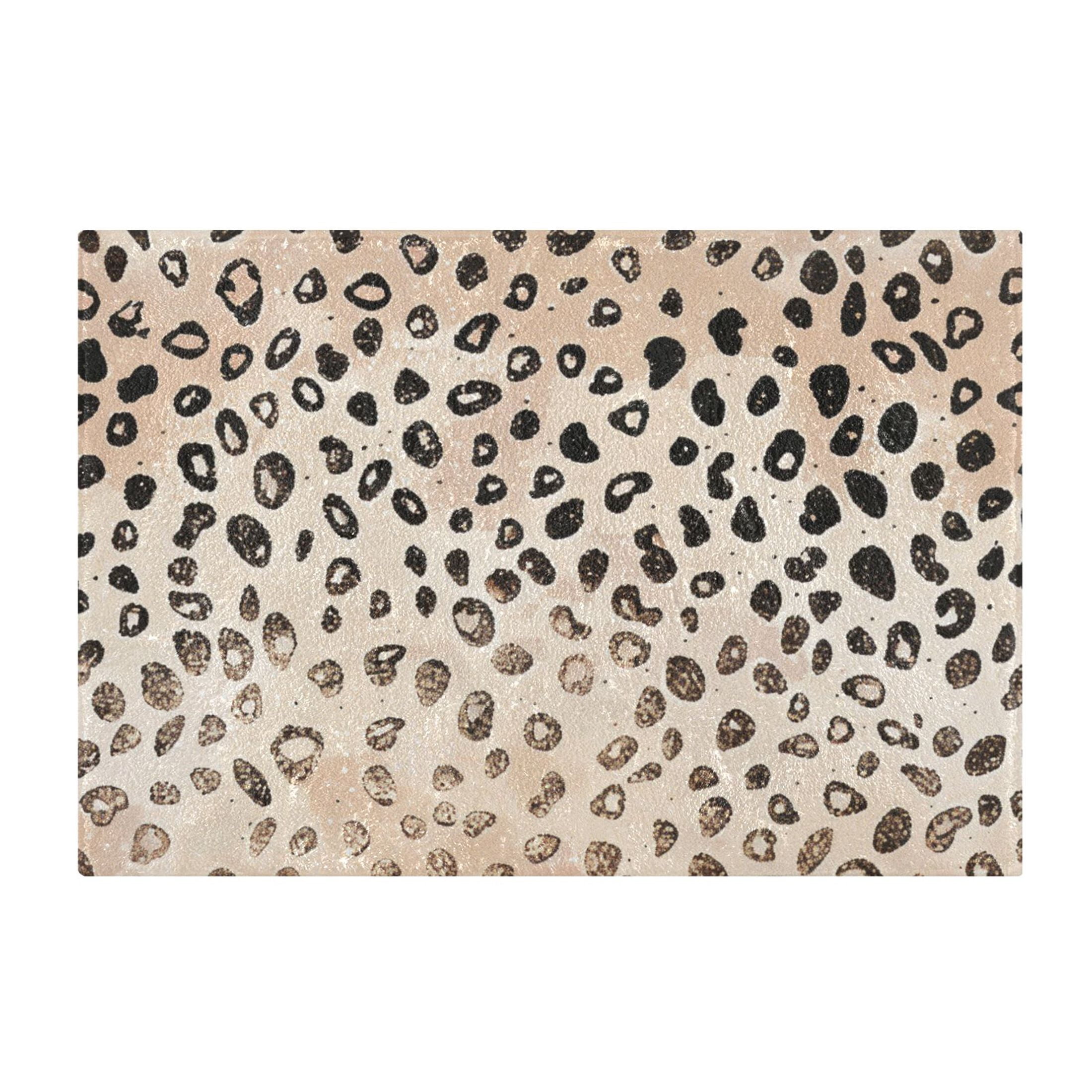 Ryvnso Plain Cheetah Glitter Print Bathroom Shaggy Rugs Toilet Mat Soft Contour Rug