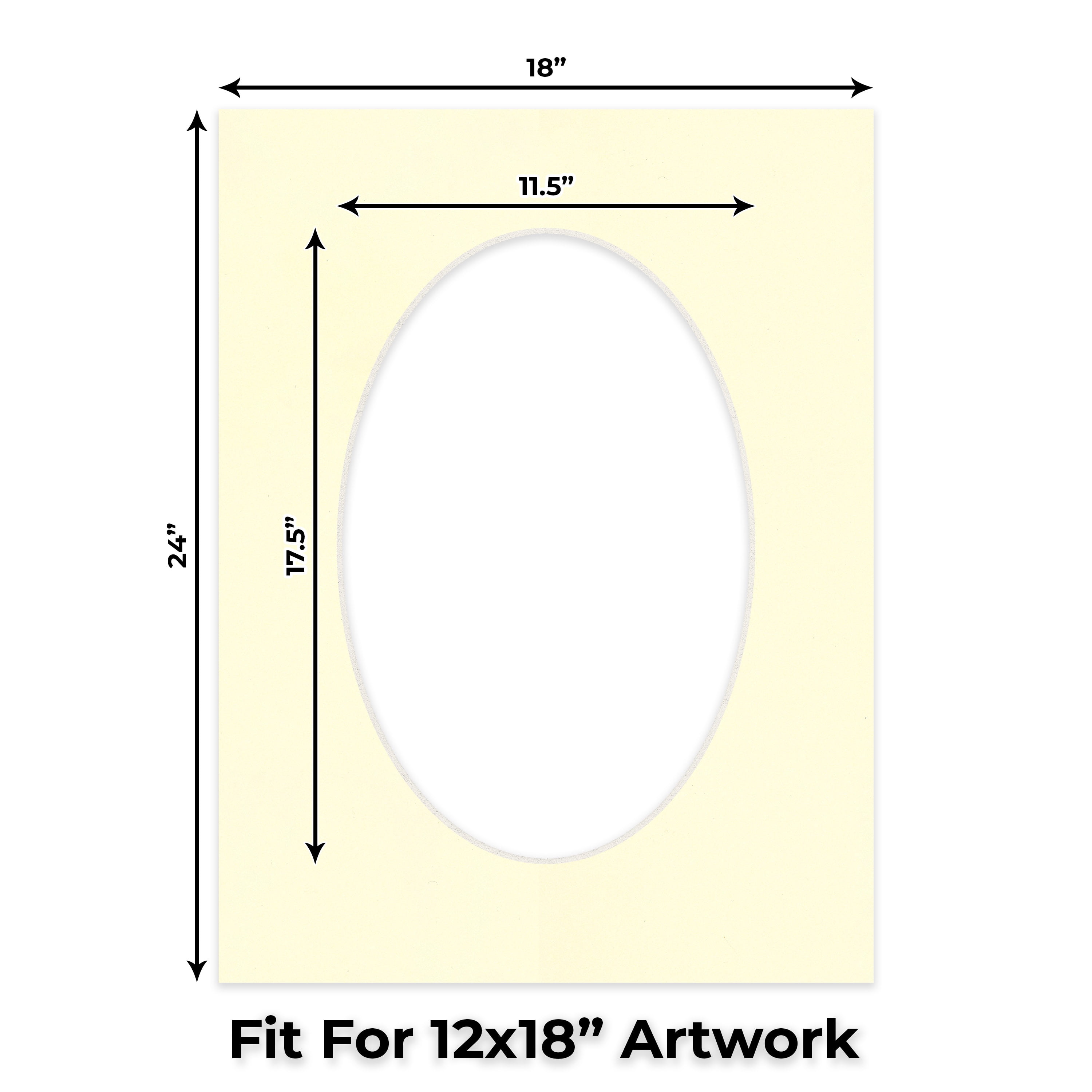 Off White Picture Frame Mat for 18x24 Frames - Oval Opening for 12x18 Photos - 50 Mats