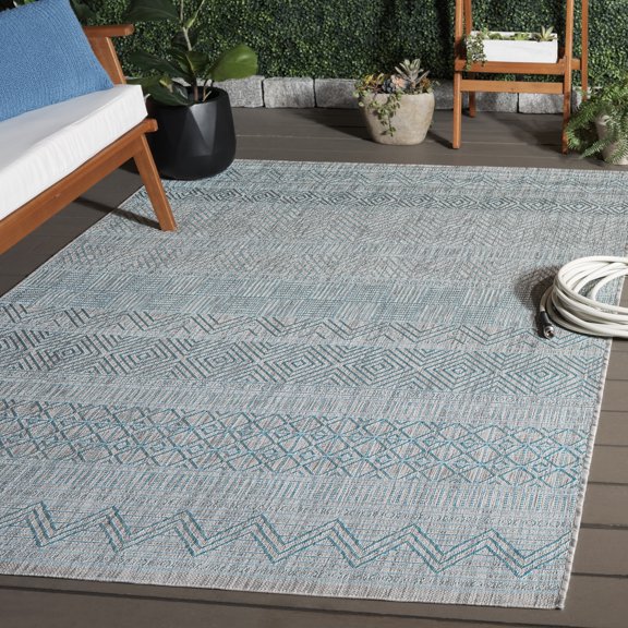 Safavieh Courtyard Altan Geometric Indoor/Outdoor Area Rug, Light Gray/Aqua, 8' x 10'