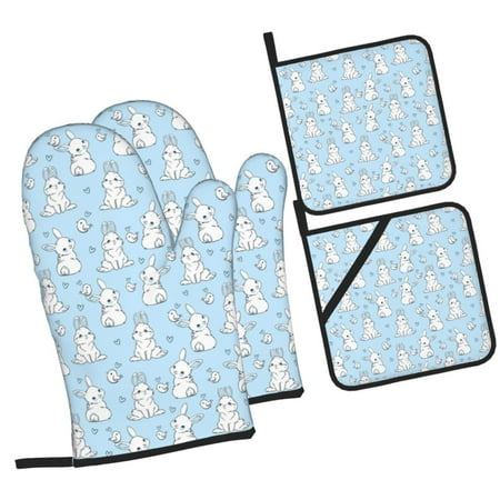 

Sikiie Rabbit And Bird Oven Mitts and Pot Holders Silicone Oven Gloves Heat Resistant Oven Mitts 4Pcs Set