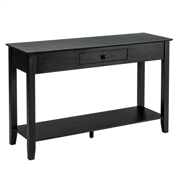 Gymax Console Table with Drawer Shelf 2 Tier Sofa Side Accent Table Black