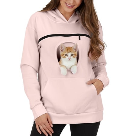 Cat Lover s Hoodie Womens Autumn Winter Cat Pouch Hoodie Warm Cozy Pet Carrier Hoodies Big Kangaroo Pocket Pullover Sweatshirt