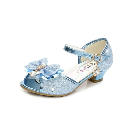 

SIMANLAN Kids Heeled Sandals Ankle Strap Mary Jane Sandal Chunky Princess Shoe Girls Comfort Pumps Girl s Peep Toe Dress Shoes Blue 4Y