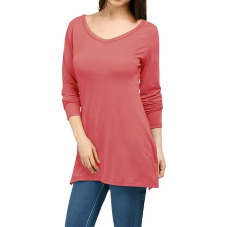 - Women's V-Neck Side Slit Loose Fitting T-Shirt