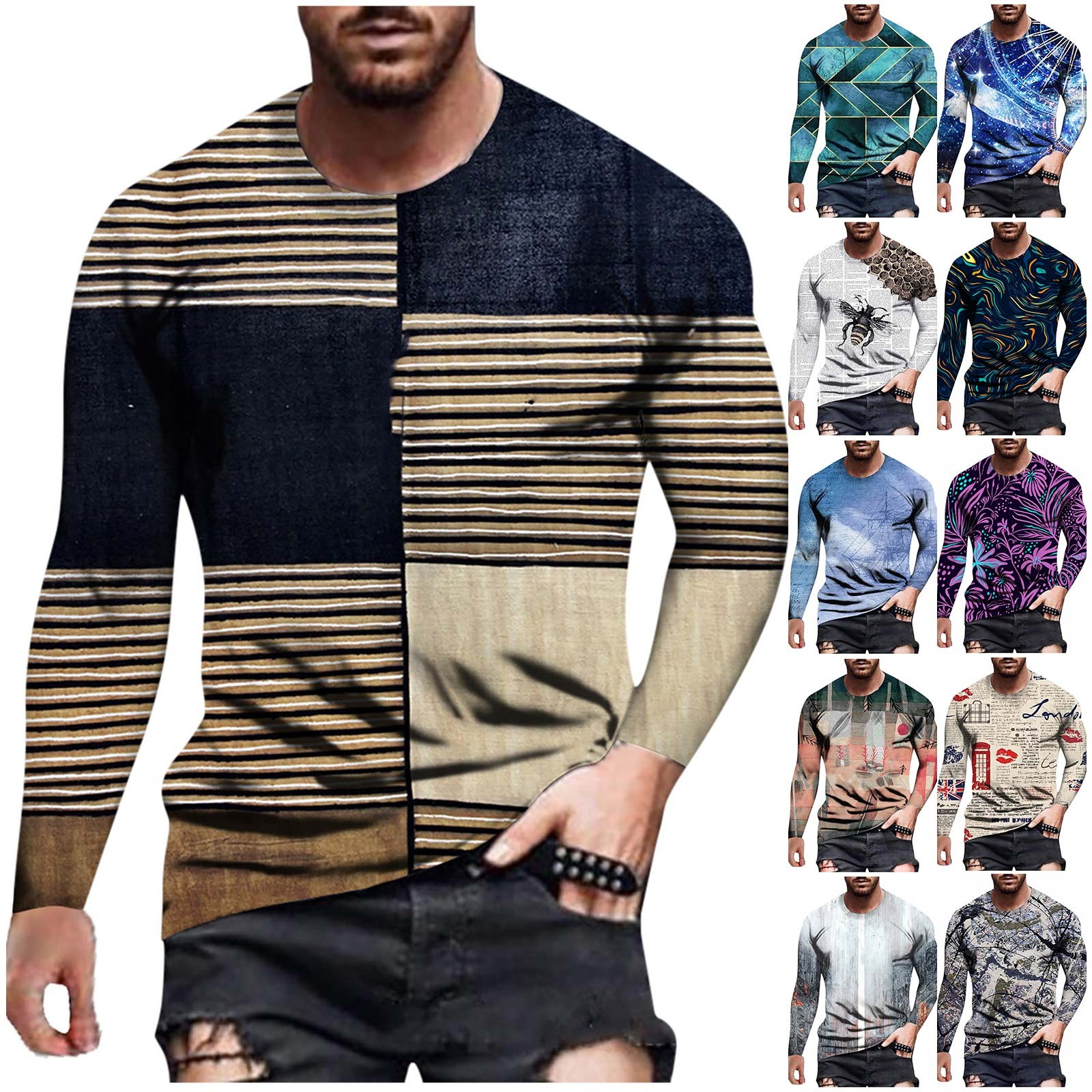 Dtydtpe Clearance Sales, Long Sleeve Tee Shirts for Men, Men's Autumn and  Winter Casual Fashion Printed Round Neck Long-Sleeved Shirt Mens Shirts  Dark