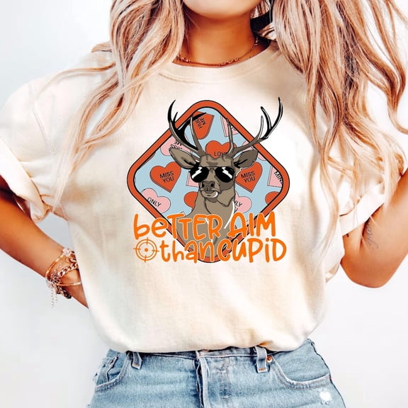 Deer Valentine's Day Shirt: Better Aim Than Cupid, Boys Valentine T-Shirt All Size S-5Xl
