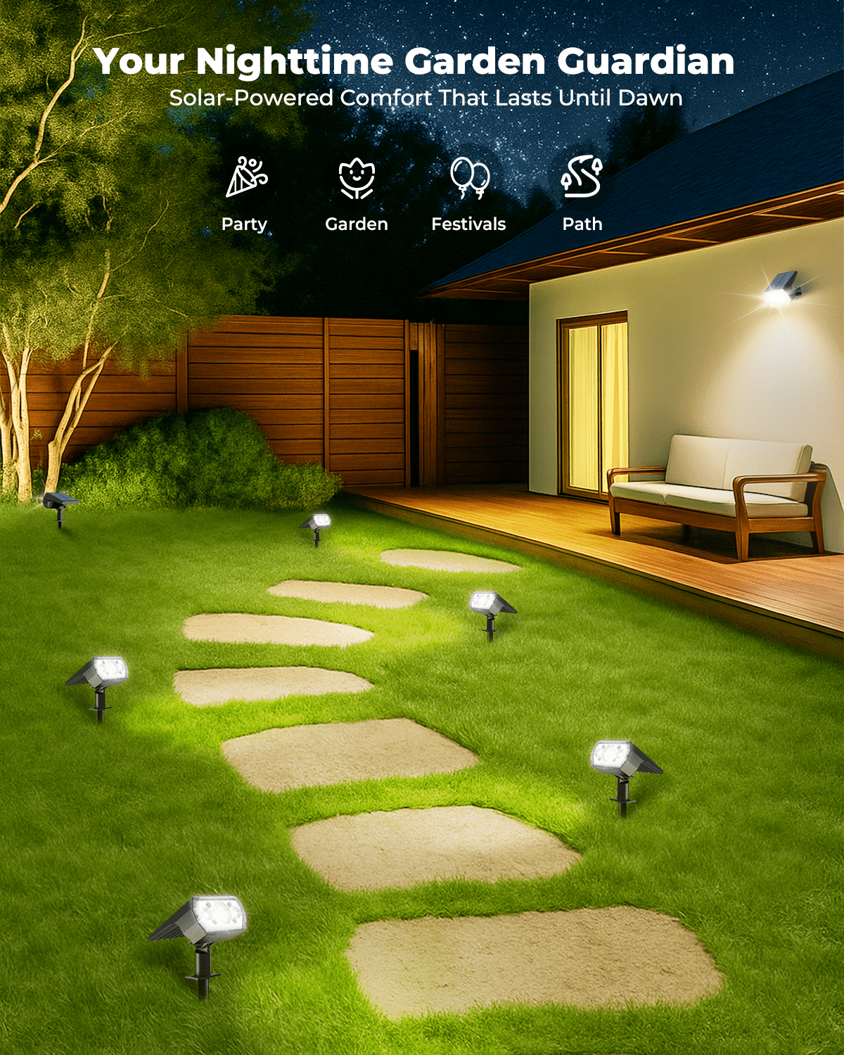 6 Pack Solar Lights Outdoor Waterproof IP65, 64 LED Landscape Spotlights 6500K- 3 Lighting Modes, Adjustable for Lawn, Driveway, Walkway- Cool Daylight