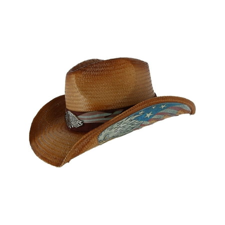 Size one size Men's Western Hat with Eagle Badge and Flag Trim,