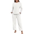 thumbnail image 4 of siminsem Warm Fleece Pajamas Flannel Pajama Set for Women Winter Sleepwear Set 2 Piece Lounge Set Soft Fluffy Pajama Set Plush Loungewear Sleepwear Fuzzy Pajama Set with Pockets, White,XXXL, 4 of 5