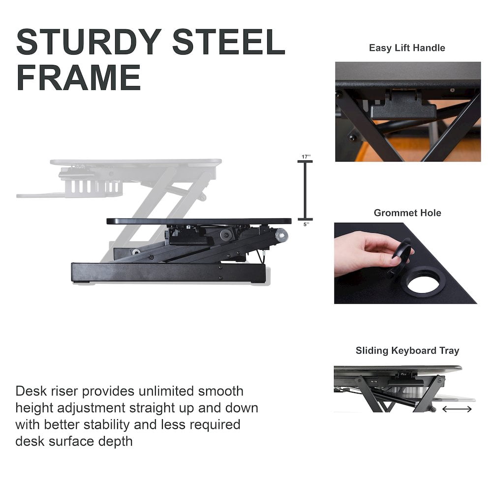 Rocelco 37.5" Height Adjustable Standing Desk Converter with Floor Stand BUNDLE