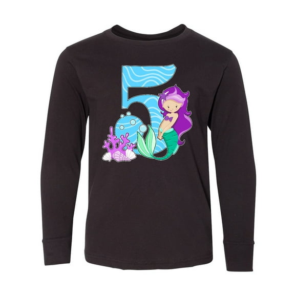 Inktastic Fifth Birthday Mermaid Long Sleeve Youth T-Shirt