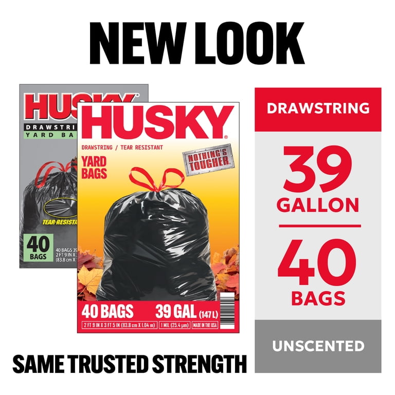 Husky 39 Gallon Drawstring Yard Bags, Black, 40 Count photo 2