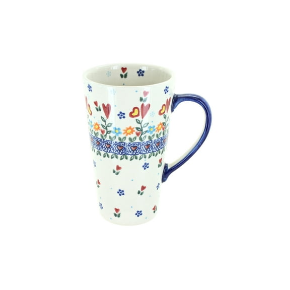 Blue Rose Polish Pottery Hearts & Flowers Large Coffee Mug