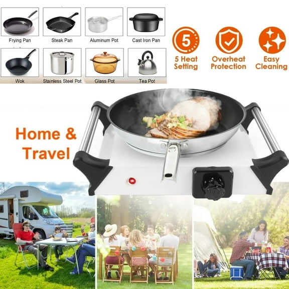 Electric Countertop Stove Single Burner Hot Plate 1000W Portable Handles Coil Heating Hot Plate for Cooking Electric Stove Top,White