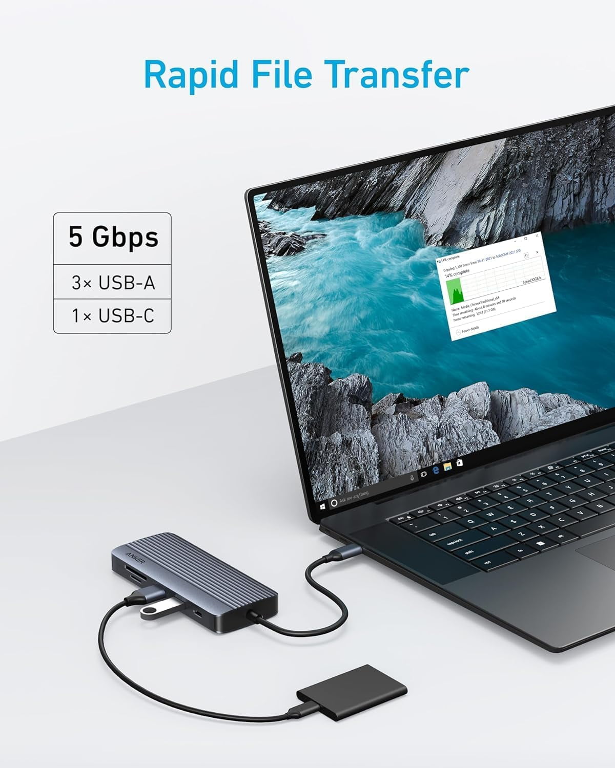 Anker 10-in-1 USB C Hub, Dual-Display USB C Docking Station, One 4K@30Hz HDMI, 1080p VGA, 100W Power Delivery, 5 Gbps USBC&A Data Ports, for Dell XPS, Dell Vostro 5320 Laptop and More