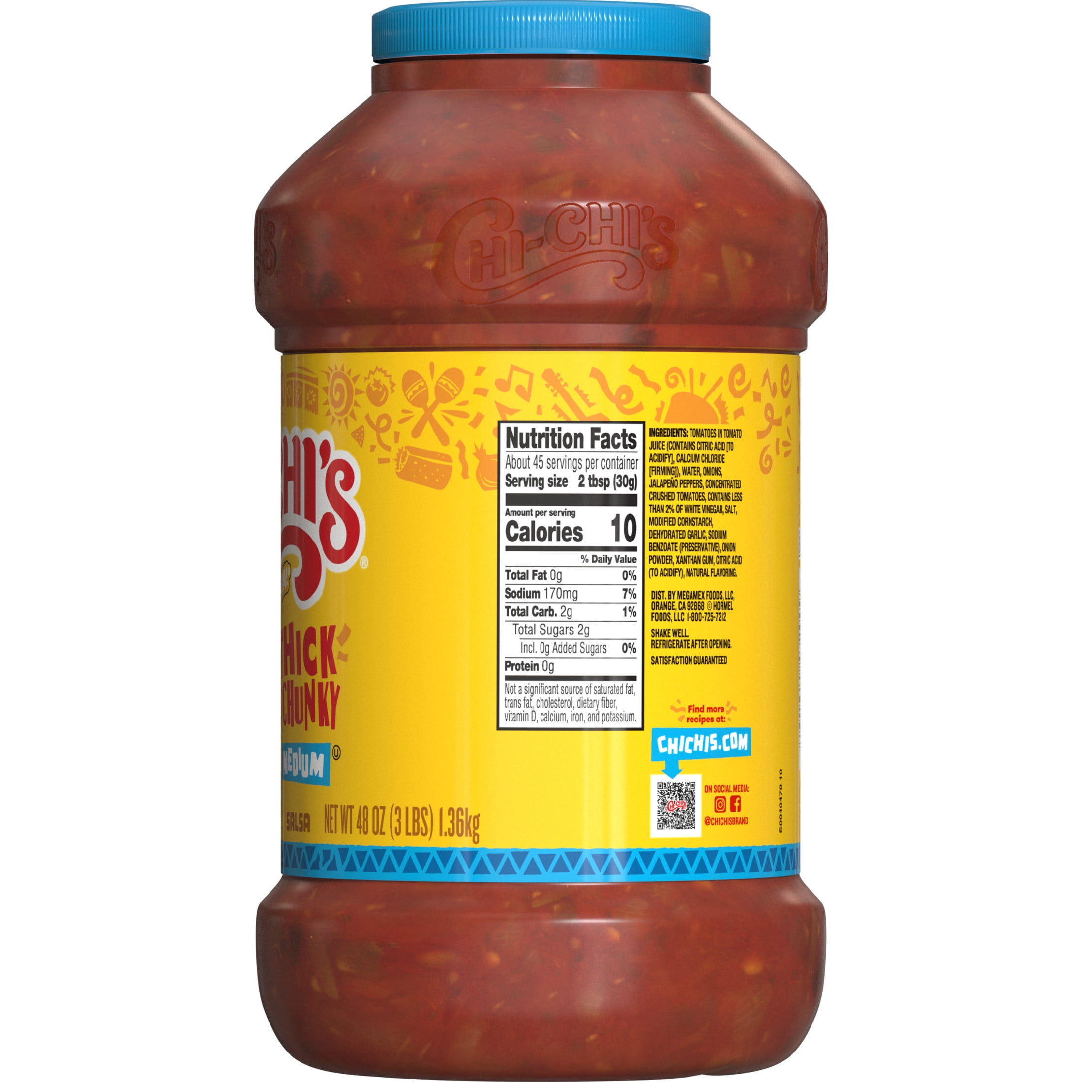 CHI-CHI'S Thick & Chunky Medium Salsa, Gluten Free, Chip Dip, Large 48 oz Plastic Jug​