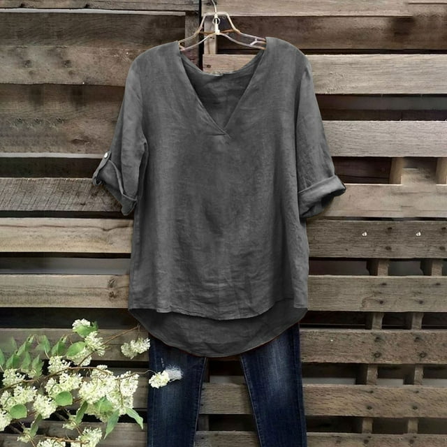 mfyjkho Tops Bohemios Para Mujer, Conjunto De Pantalón De Cinco Piezas Con Cuello Redondo Y Abertura En Color Liso Y Lino Para Mujer Tops Para Hacer Ejercicio Para Mujer L
