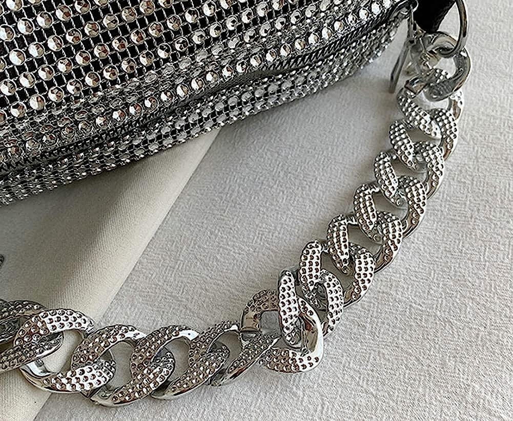 Kukuzhu Rhinestone Clutch for Women Sparkling Chain Evening Handbags Silver Purse Bling Hobo Handbag for Wedding Cocktail Party