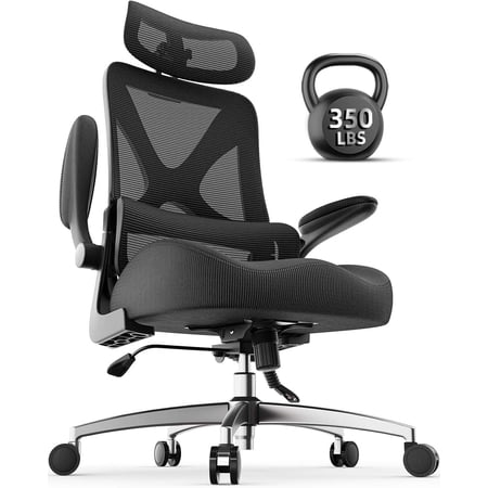 Ergonomic Office Chair with Headrest, Lumbar Support, Flip-Up Armrests, Thick Memory Foam Seat – 350 lbs Capacity, Adjustable Height for Big & Tall Users