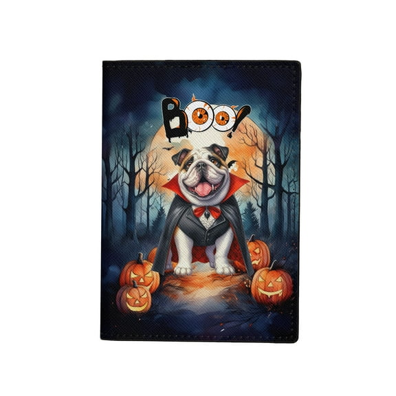 Happy Halloween Vampire Bulldog BOO with Pumpkins Fun and Spooky Travel Passport Wallet Dog Lover Gifts Idea PU Leather Passport Holder Cover - 00018