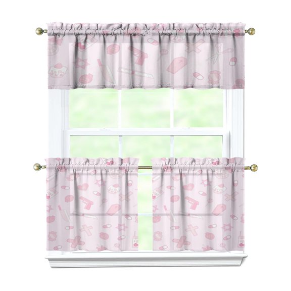 Simple Colored Graphics Kitchen Curtains and Valances Set-3 Piece Kitchen Curtains Sets with Valance for Windows Rod Pocket Machine Washable Kitchen Decor(54"x18" 2x27.5"x24")