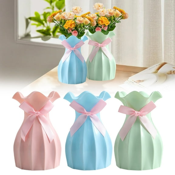 Kitecy Home Decor Modern Plastic Vase with Bow Decoration Shatterproof Scratch Resistant for Dried Fresh Flowers Home Table Decor White , Vases Decorative Accessories