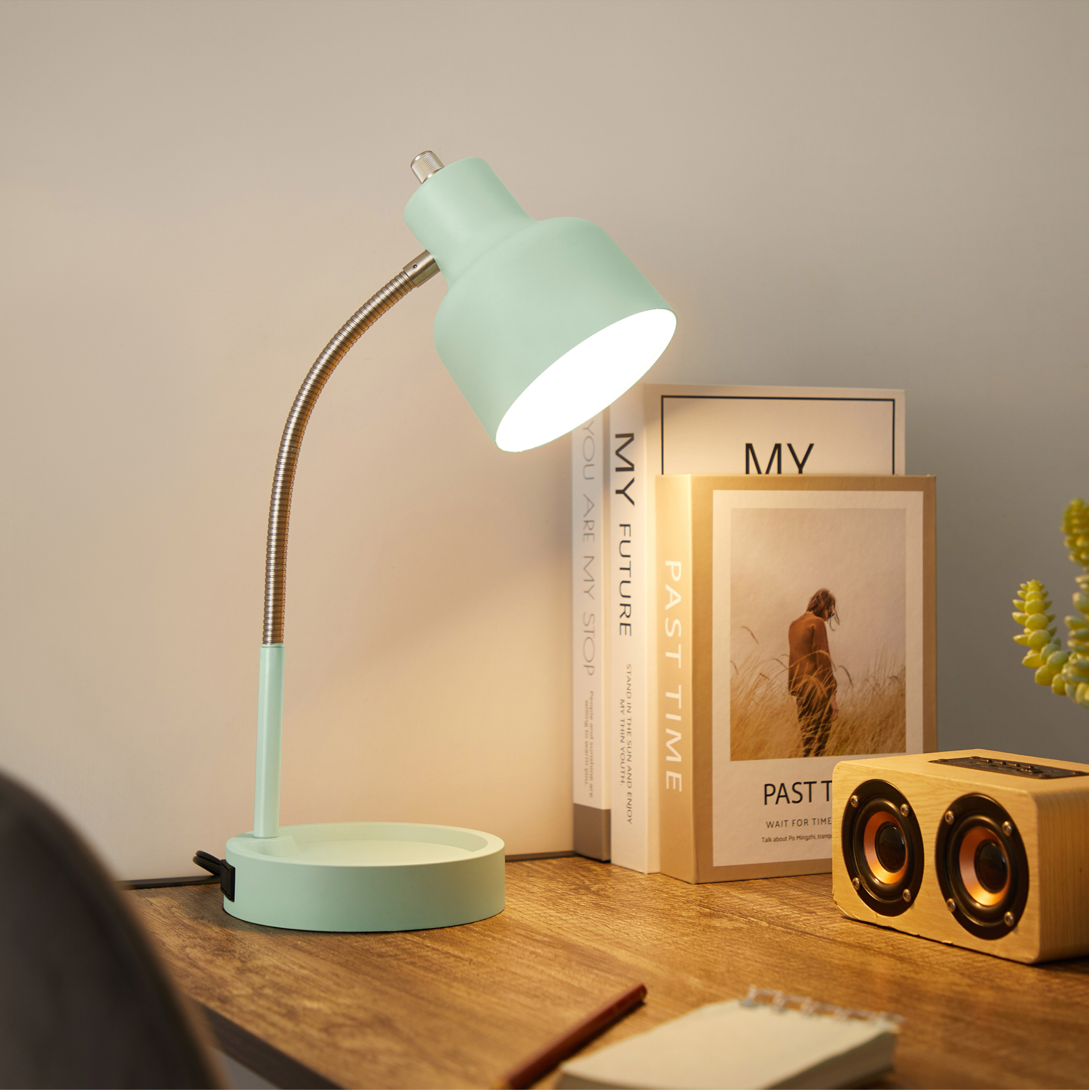 Mainstays LED Desk Lamp with Catch-All Base & AC Outlet, Matte Mint Green - image 2 of 11