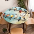 thumbnail image 5 of Watercolor Bird Elastic Fitted Round Table Cover Green Yellow Oil Painting Waterproof Outdoor Tablecloth for Holiday Party, Picnic, Patio & Dining Fits Tables Up to 55"-60", 5 of 8