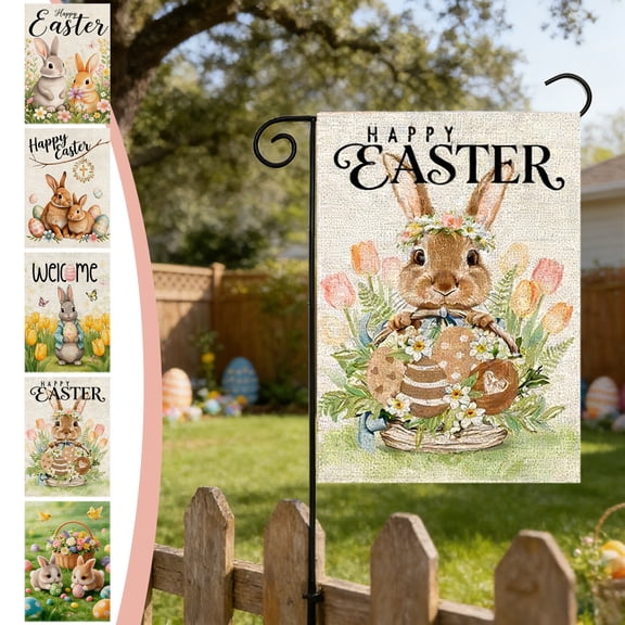 Welcome Easter Garden Flag 18x12 Inch 18x12 Inch Easter Bunny Spring Yard Flag Banners,Double-Sided Burlaps For Easter Basket Fillers Farmhouse Spring Outdoor Patio Home Party Decorations