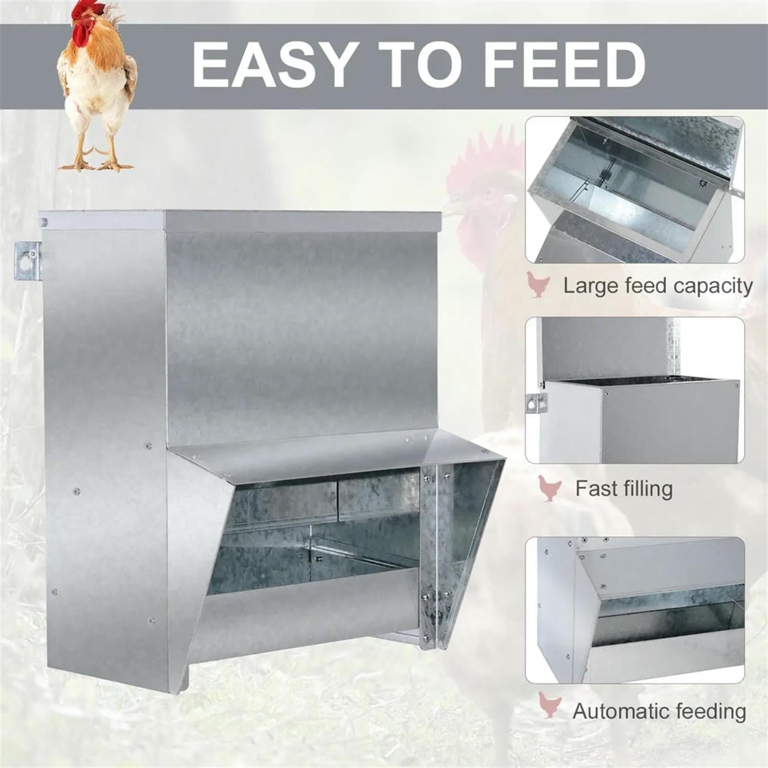 Kadyn Outdoor Automatic Metal Chicken Feeder, Poultry Feeder with Protective Lid for Chickens, Bantams, Pheasants, Holds 13 L of Feed, Silver
