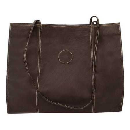Leather Market Bag w Cellphone Pocket in Chocolate