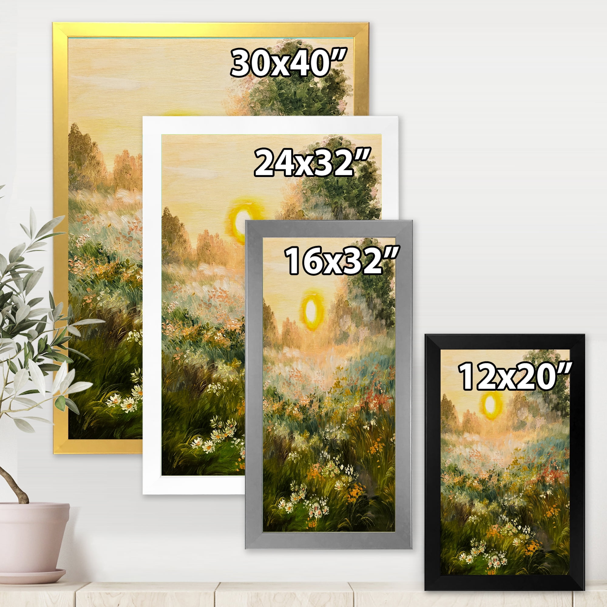 Designart 'The Blossoming Field With Sunrise' Farmhouse Framed Art Print