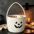 thumbnail image 4 of Halloween Candy Basket Pumpkin Woven 10.6x6.7x6.7in with Bow Handle Portable for Kids Trick or Treat Collection by OVFUIZ, 4 of 6