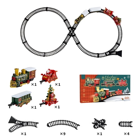 BESTSKY 2026 New Electric Christmas Train Set W/Lights&Sounds,Kids Train for Christmas Tree with 4 Cars&15 Train Tracks,Toddler Model Train for 3 4 5 6 7 8+ Years Old Boys Christmas Train Toys Gifts