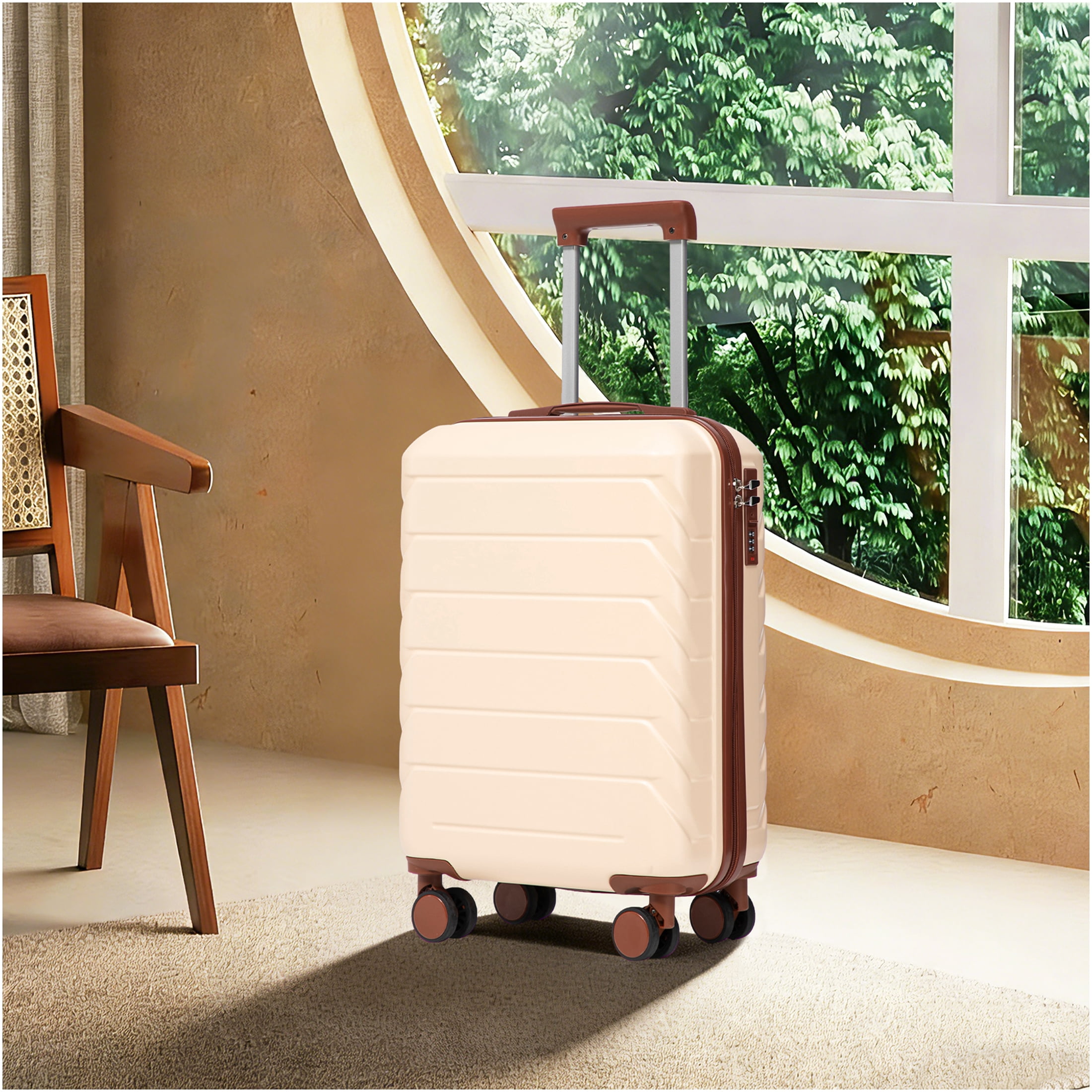 JERFIT Beige 20 Inch Carry On Luggage, Hardshell Spinner Suitcase with TSA Lock, 360° Silent Wheels & Retractable Handle for Air Travel