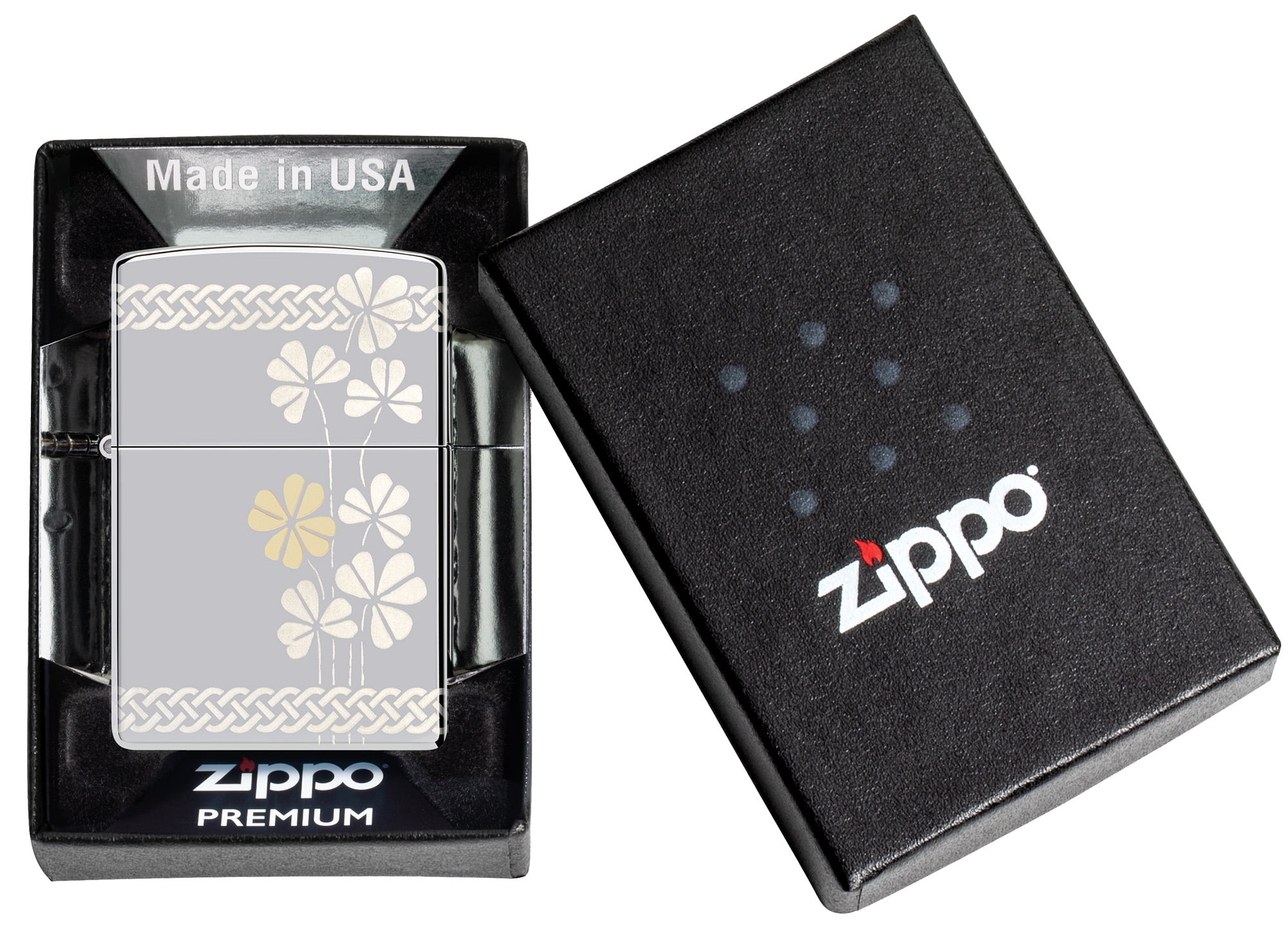 Zippo Laser 360° Clover Design High Polish Chrome Pocklet Lighter