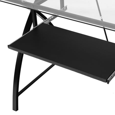 Clear Glass Top Computer Desk W Pull Out Keyboard Tray Home
