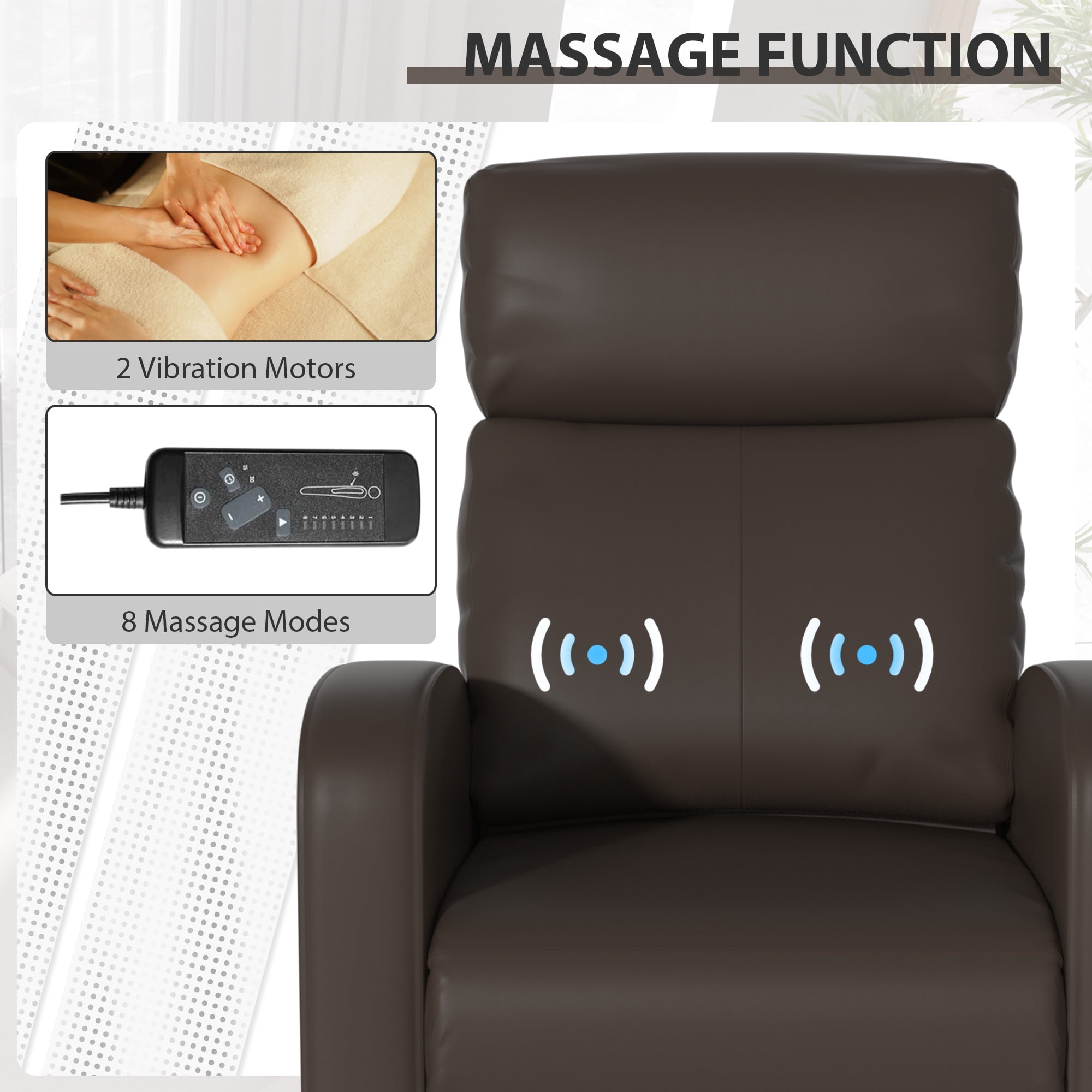YRLLENSDAN PU Leather Massage Living Room Power Recliner with Footrest, Brown