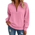 thumbnail image 5 of JFGHDG Womens Mock Neck Sweatshirt Quarter Zip Pullover Oversized Long Sleeve Tops Pink M, 5 of 8