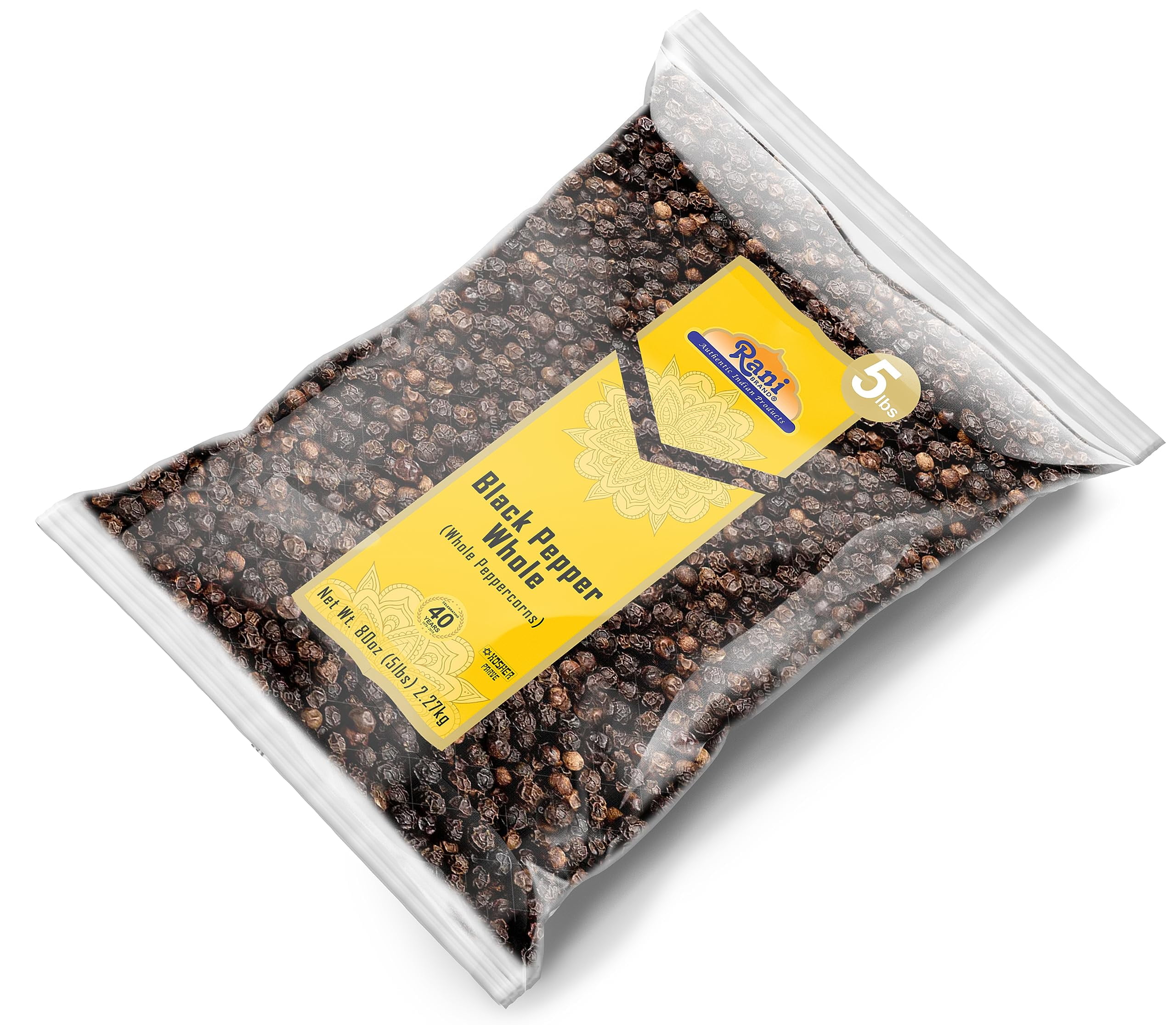 Rani Black Pepper Whole (Peppercorns), MG-1 Grade, 80oz (5lbs) 2.27kg Bulk ~ All Natural | Gluten Friendly | Non-GMO | Kosher | Perfect size for Grinders!