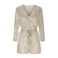 thumbnail image 5 of REALiKUN Women V Neck Sparkly Sequin Romper Club Party Long Sleeve Shorts Jumpsuit Glitters Ruffle One Piece Shinny Outfit, 5 of 6