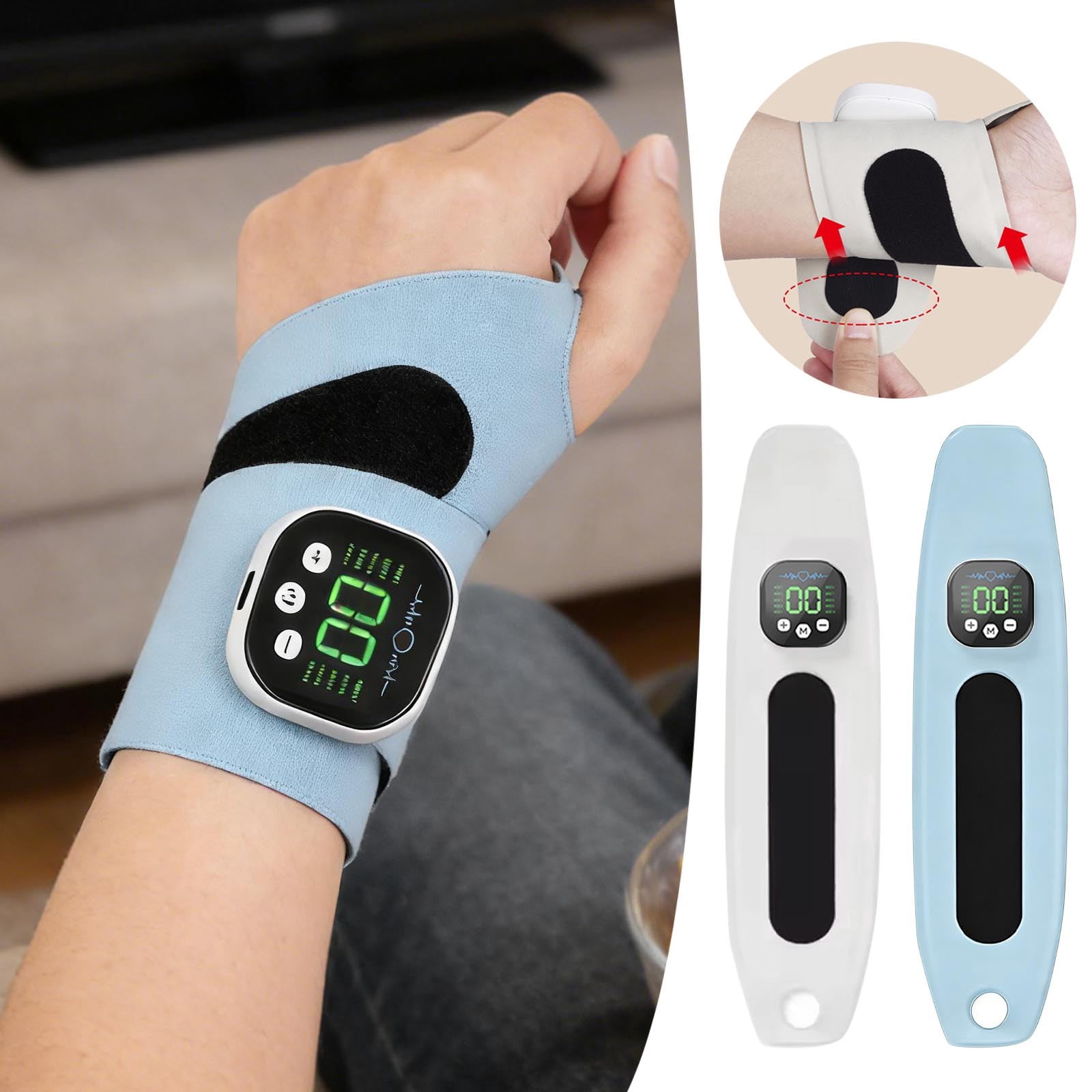 Rechargeable Adjustable Electric Wrist Massager, Cordless Wrist Heating Pad with Heat, 8 Massage Modes 30 Intensity Levels, Wearable Hand Heating Brace for Daily & Sports Use