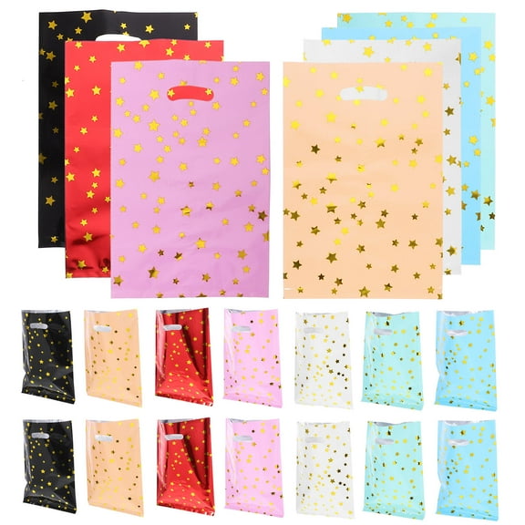 GAXIRE Assorted Color 70Pcs Birthday Gift Bags Plastic Party Favor Bags Star Pattern for Home Use