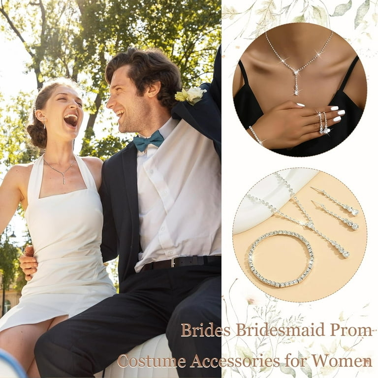 Wedding Jewelry Set for Brides Bridesmaids Silver Rhinestone Necklace  Earrings Bracelet Sets Formal Costume Jewelry Prom Jewelry Sets for Women -  Walmart.com