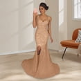 thumbnail image 4 of Quixlent Women Evening Dress Deep V Neck Split Hem Sequin Skinny Fishtail Hem Back Zipper Closure Sleeveless Prom Cocktail Party Dress Floor Length Ball Gown, 4 of 8
