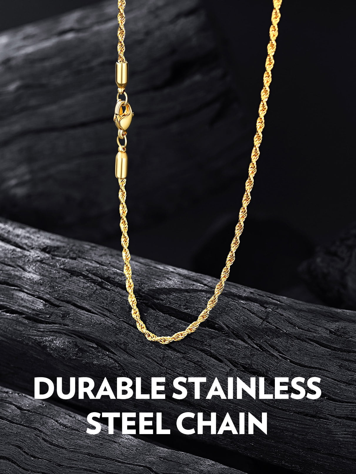 Bandmax 2MM 14K Gold Plated Thin Rope Choker Chain for Men Women 18 Inch Stainless Steel Twisted Chain Necklace for Birthday Valentines Gift