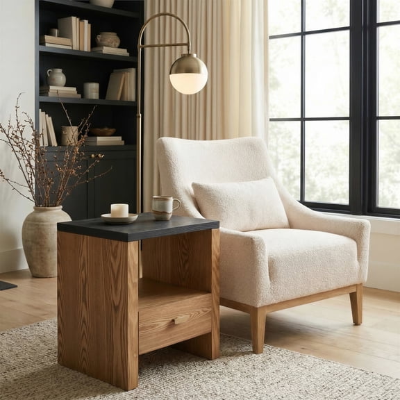 Natt Side Table Black End Table, Modern Style, Wood Veneer MDF square shape tabletop, MDF, Indoor Living