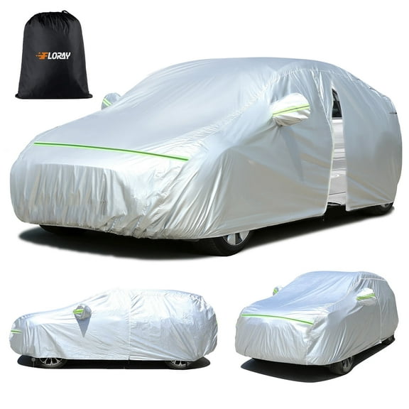 Floray Waterproof All-Weather Car Cover with Zipper Door – Heavy-Duty Windproof Protection for Sedan, UV and Rain Guard